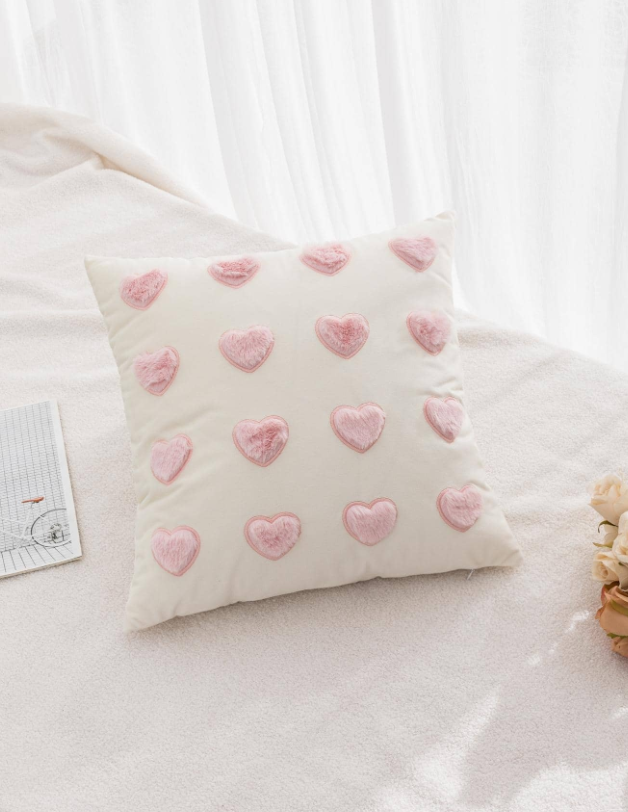 1pc Heart Embroidered Cushion Cover Without Filler, Modern Polyester Decorative Throw Pillow Case For Living Room, Home Decor