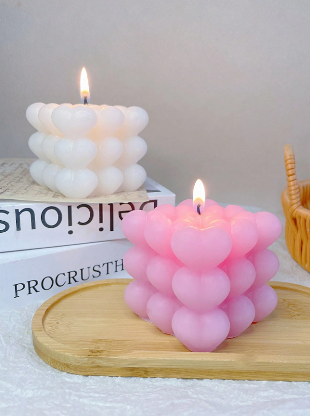 1pc Pink Heart-Shaped Triple Layer Cube Aromatherapy Candle, Perfect For Home Decoration, Room Ambience & Photos, Creative Soy Wax Candle As Gift For Friends, Family, Colleagues, Environmentally Friendly & Smokeless