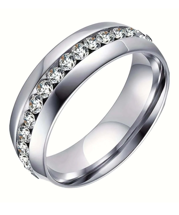 1pc Fashionable Stainless Steel Cubic Zirconia Decor Ring For Men Women For Daily Decoration