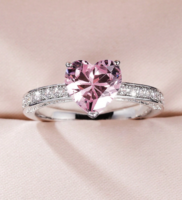 1 PC Fashion Heart Cubic Zirconia Ring For Women For Valentine's Day Gift Wedding Engagement Jewelry