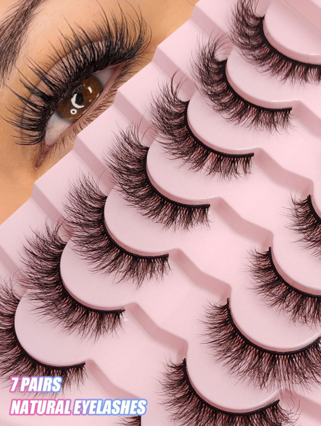 7 Pairs Full Strip Natural Soft Fluffy Eyelash Cross Wispy Dramatic Volume Faux Mink Lashes