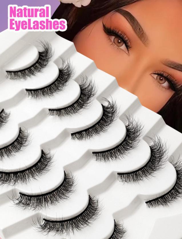 7 pairs Full Strip Lashes Wispy Cross 5D Faux Mink Lashes Natural Long False Eyelashes Soft Lashes For Daily Wear