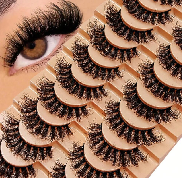10 Pairs Russian Strip Lashes Dramatic Fluffy False Lashes Faux Mink Wispy Look Messy False Eyelashes