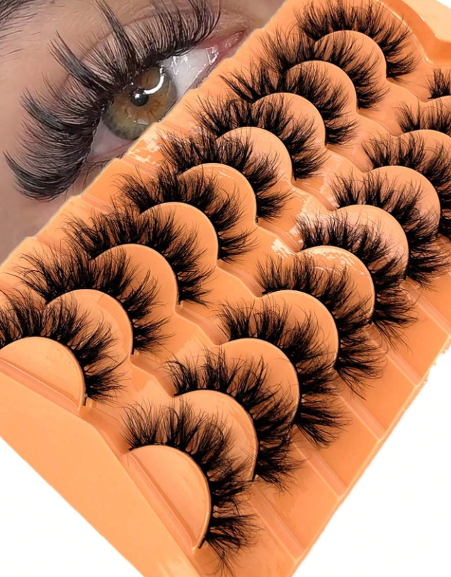 9pairs Soft And Fluffy 3d Mink False Eyelashes, Thick Curled Water Mink Lashes, Natural And Dense, Orange False Eyelashes