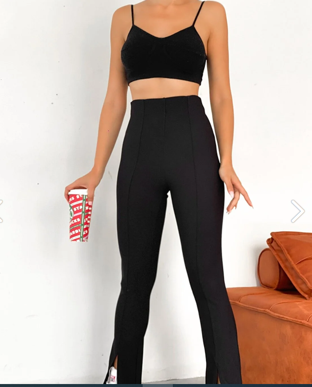 alenmoda Önü Yırtmaçlı Yüksel Bel Ispanyol Paça Toparlayıcı Tayt Pantolon