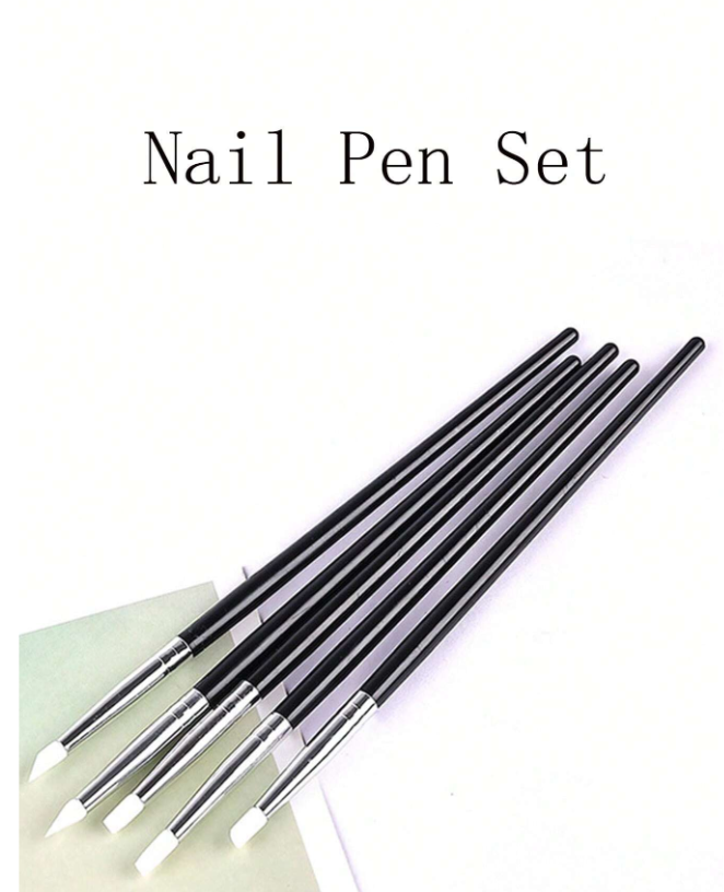 5pcs/Set Silicone Nail Art Pen With Hollow Out, Carving, Pressing Flower Function