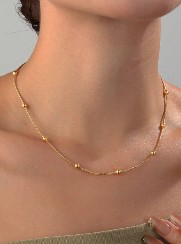 1pc Graduation Season & Mother's Day Simple Stainless Steel Beaded Chain Necklace