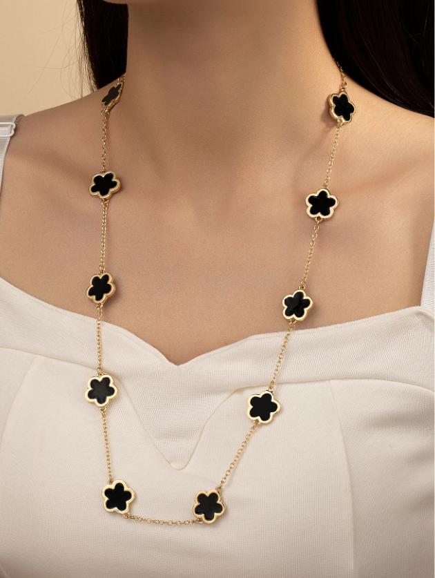 1pc Geometric Floral Oil-drop Decorated Long Necklace
