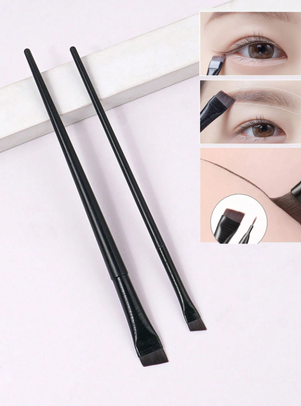 2pcs Super Thin Blade Eyeliner Brush & Soft Makeup Brush Set, Portable Eyebrow Brush & Multipurpose Cosmetic Tool