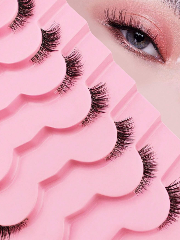 7 Pairs Half Lashes Clear Band 11mm Cat Eye Tail Elongated Lashes 3/4 Corner False Eyelashes Natural Look