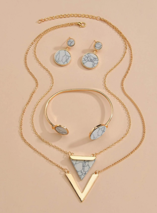 5pcs Marble Pattern Jewelry Set