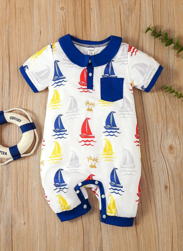 Baby Boy Sailboat Print Romper Shorts
