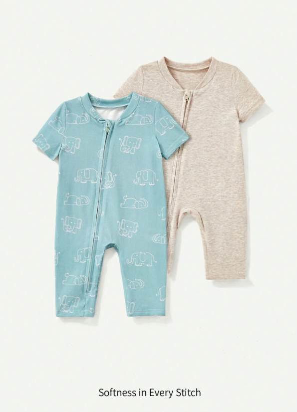 Cozy Cub Newborn Baby Boys' Cartoon Animal Pattern Round Neck Short Sleeve Bodysuit And Shorts Set