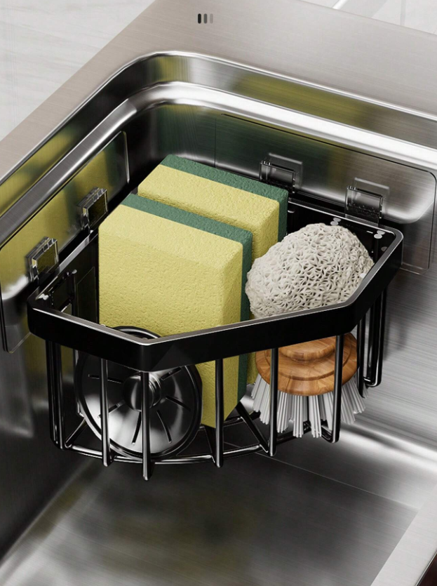 1pc Kitchen Sink Corner Sponge Storage Basket Plus Drainage Rack