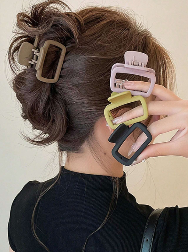 4pcs Women's Square Black Brown Green Pink Lightweight Plastic Hair Claw Hair Clip, Fash