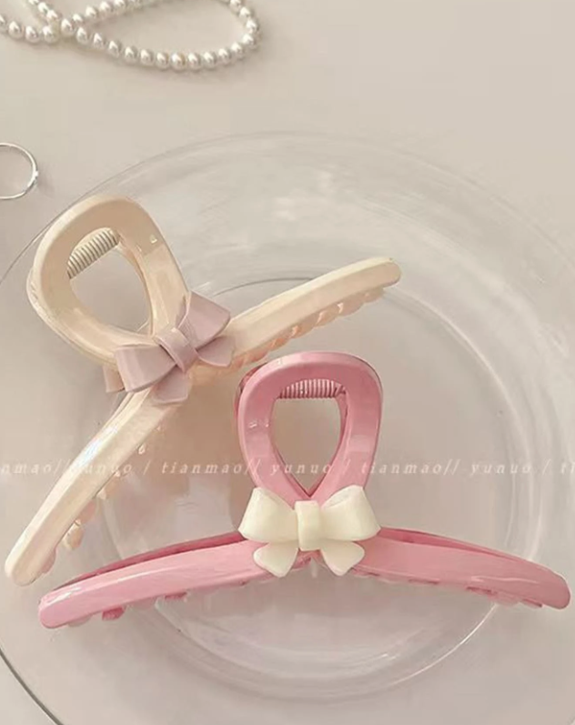 2pcs/Set New Women's Spring & Summer Large Hair Claw Clip With Sweet Bowknot And Shark Design Cute