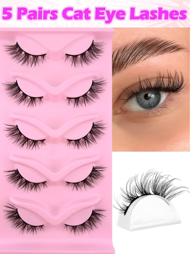 5 أزواج/مجموعة من الرموش الصناعية من فرو المنك، تأثير عين القطة مع ذيل 15 ملم، رموش طويلة وسميكة