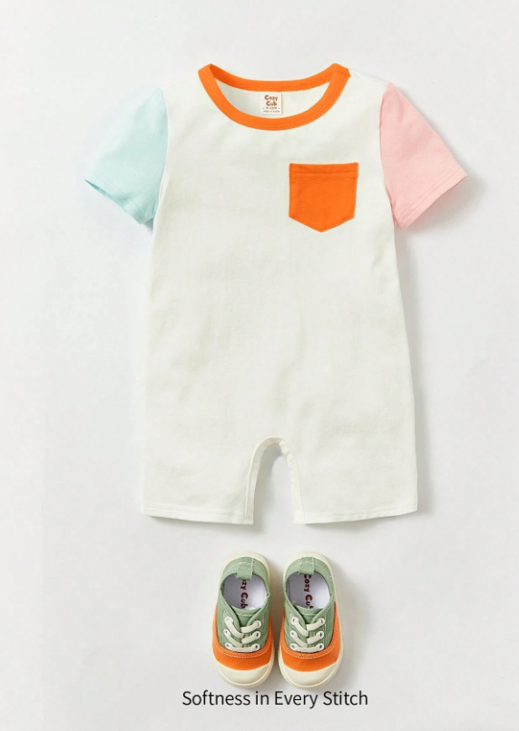 Cozy Cub رومبير ألوان متباينة مرقع جيب شريط متباين للاولاد الاطفال