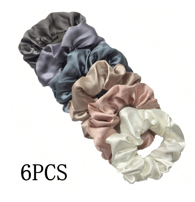6 قطع/مجموعة، أكثر من 100 لونٍ أحادي اللون، مرنات بنات لإحكام ربط الشعر من حرير الستان للاستخدام اليومي العادي والأنيق