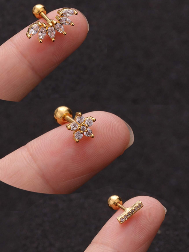 3 قطعات نساء اقراط مسماري لامع زركونيا أقراط غضروف للنساء بنات فولاذ غير قابل للصدأ قوقعة الزنمة أريكة مجوهرات مثقوبة