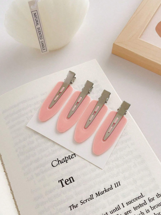 4قطعات/طقم وردي ورقة على شكل غير مرئى دبوس الشعر الى شعر ناصية , مكياج , غسل وجه & زخرفة أسود جمعة