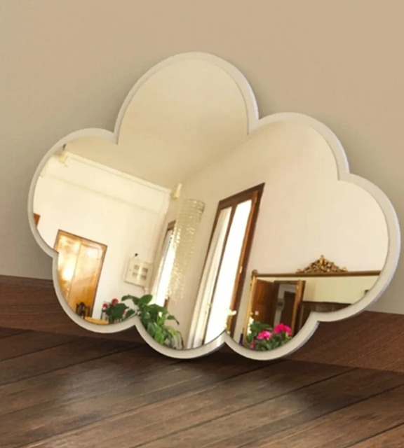 Bulut Figürlü Çocuk Odası Dekoratif Ayna Pleksi 1 Adet Gümüş Renk