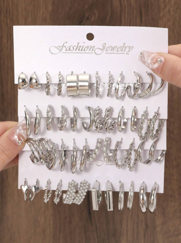 48زوج/طقم من الأقراط ذات الحلقة ذات اللفات المزخرفة باللؤلؤ الاصطناعي الفاتن للهدايا