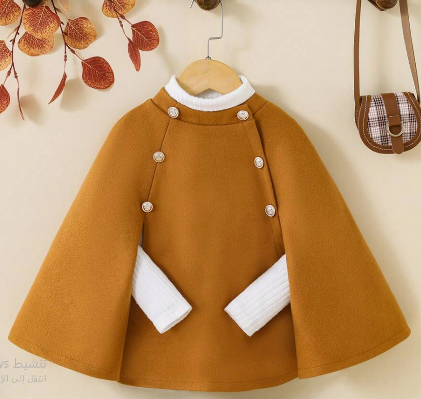 SHEIN Young Girl 1pc Solid Double Breasted Cape Overcoat