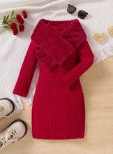 Load image into Gallery viewer, SHEIN Young Girl Solid Fitted Dress &amp; Scarf Girls Red Sweater Dresssweater Dress For Girlsyoung Girls Sweater Dressgirls Sweater Dressgirls Sweater Dresses
