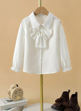 Load image into Gallery viewer, SHEIN Young Girl Bow Front Flounce Sleeve Shirt
