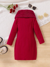 Load image into Gallery viewer, SHEIN Young Girl Solid Fitted Dress &amp; Scarf Girls Red Sweater Dresssweater Dress For Girlsyoung Girls Sweater Dressgirls Sweater Dressgirls Sweater Dresses
