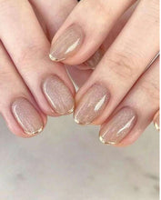 Load image into Gallery viewer, Transform Your Nails with 24pcs Full Cover Short Oval Shape Glitter Gold Edge Decor False Nails &amp; 1pc Double-Sided Tape &amp; 1pc Nail File
