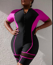 Load image into Gallery viewer, Plus Colorblock Zip Front One Piece Swimsuit

