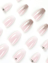 Load image into Gallery viewer, Get Glamorous with 24pcs Long Coffin Pink Ombre Glitter Rhinestone Fake Nail &amp; 1sheet Tape &amp; 1pc Nail File
