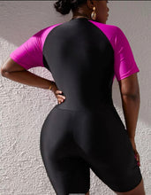 Load image into Gallery viewer, Plus Colorblock Zip Front One Piece Swimsuit
