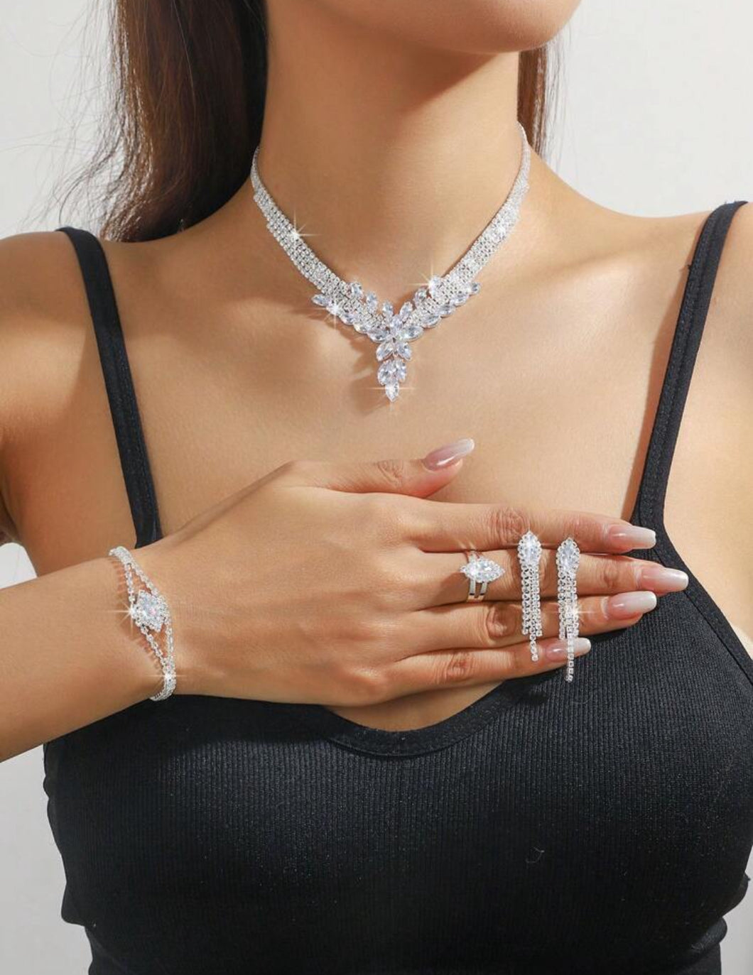 5 قطع / مجموعة قلادة زهرة مرصعة بزركونيا دقيقة، أقراط، سوار وطقم خاتم للمجوهرات، أنيقة للاستخدام اليومي، التاريخ، الزفاف، حفلات النساء، رائعة كهدية في عيد الحب والأعياد