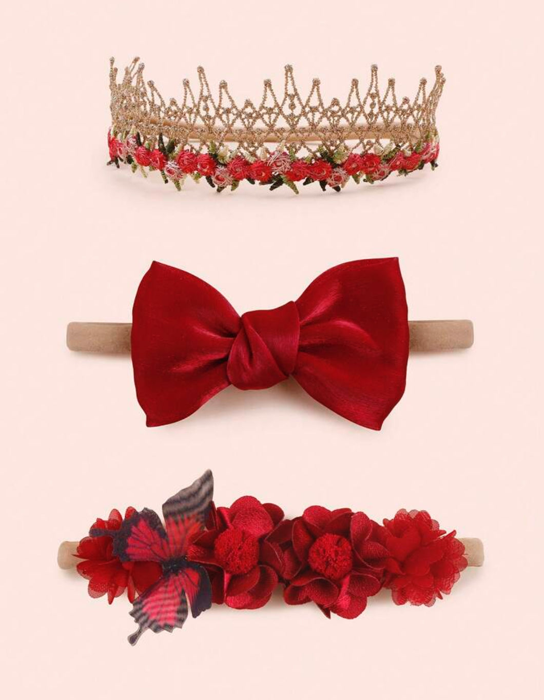 3 شريط شعر مرن مزخرف بالأزهار والفراشات والفرنسيات للأطفال لمناسبة العطلات والحب وعيد الحب