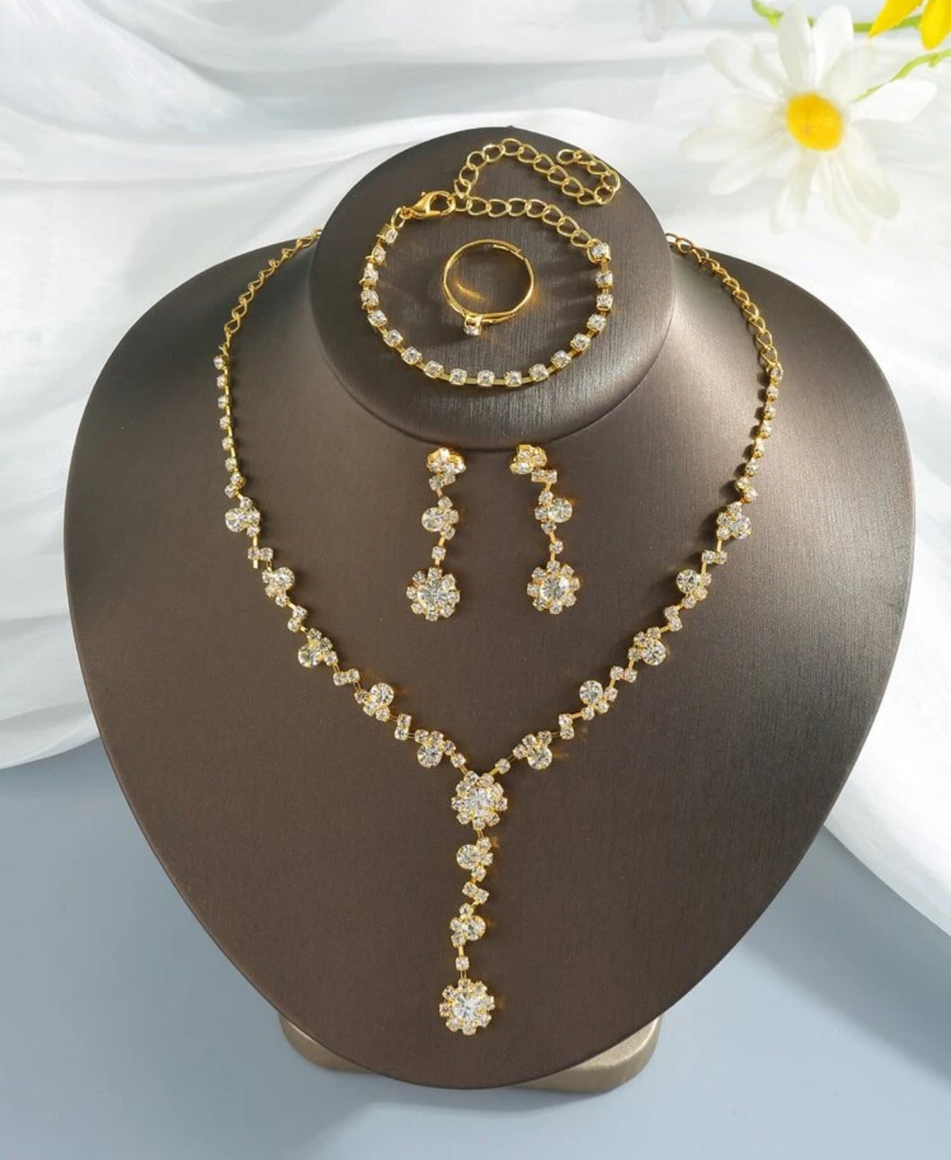 5 قطع/مجموعة من أطقم المجوهرات الفاخرة الأنيقة المرصعة بالبلور ، أساور وأقراط وقلادات للعرائس ، اكسسوارات عصرية لحفلات الزفافرمضان