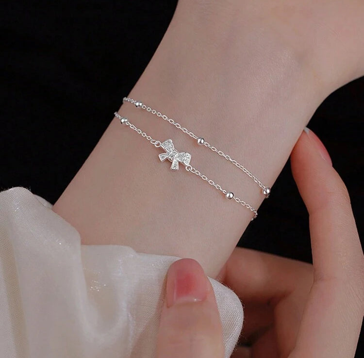 1pc Exquisite & Luxury Double Layered Bow-Knot Design Bracelet Valentines