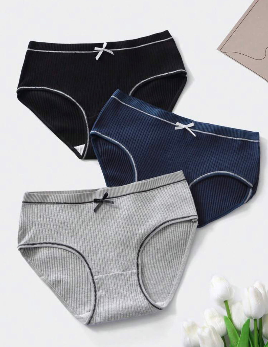 3pack Rib Contrast Binding Panty Set