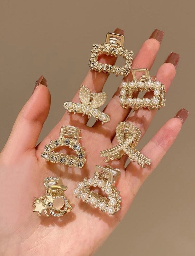 7pcs Women's Pearl And Rhinestone Decor Half Up Hair Clip Party