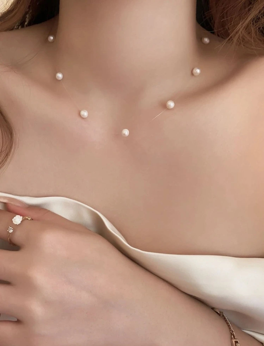 1قطعة قلادة تقليدية من اللؤلؤ البيج، خانق أنيق للنساء