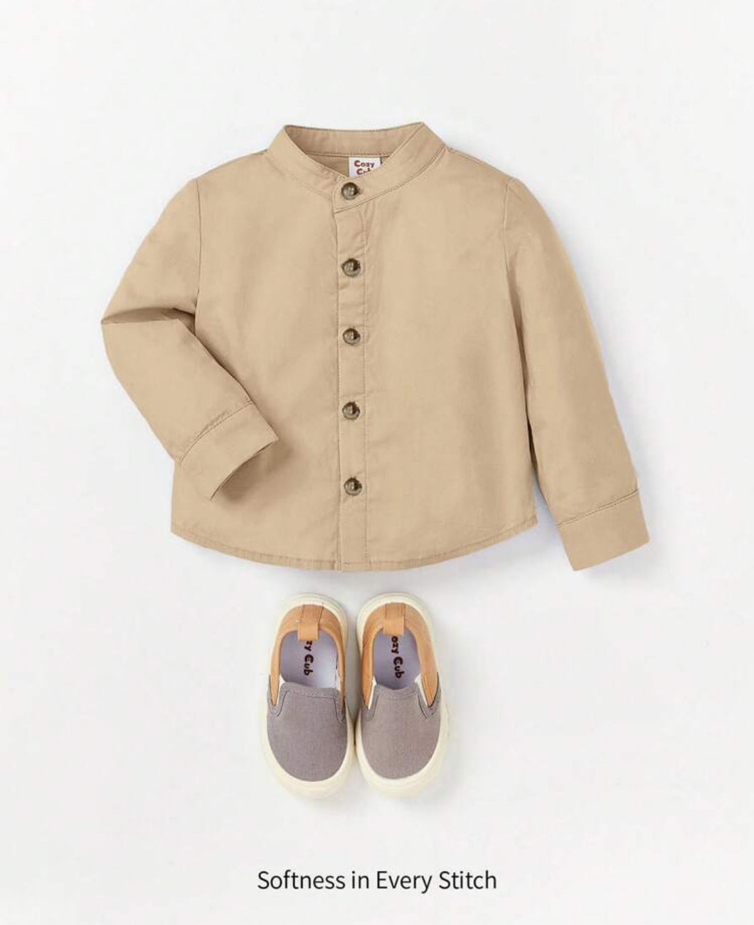 Cozy Pixies قميص صبي رسمي صلب بياقة واقفة وزر أمامي