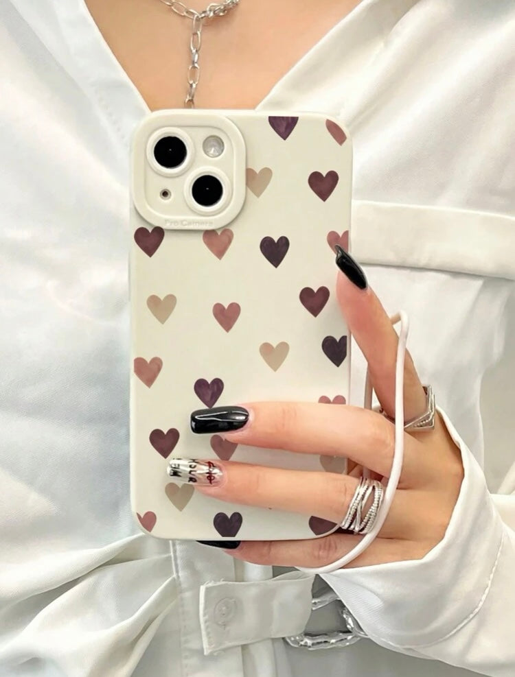 1pc Love Heart Pattern Hand-drawn Design Tpu Phone Case Protective Cover With Hand Strap, Compatible With Iphone 7, 8, 7 Plus, 8 Plus, X, Xs, Xr, Xs Max, 11, 11 Pro, 11 Pro Max, 12, 12 Pro, 12 Pro Max, 13, 13 Pro, 13 Pro Max, 14, 14 Pro, 14 Pro Max