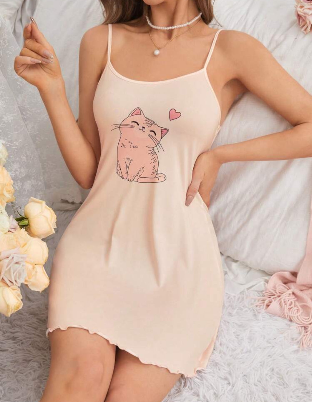 CoupledUp قميص نوم طباعة القط كامي