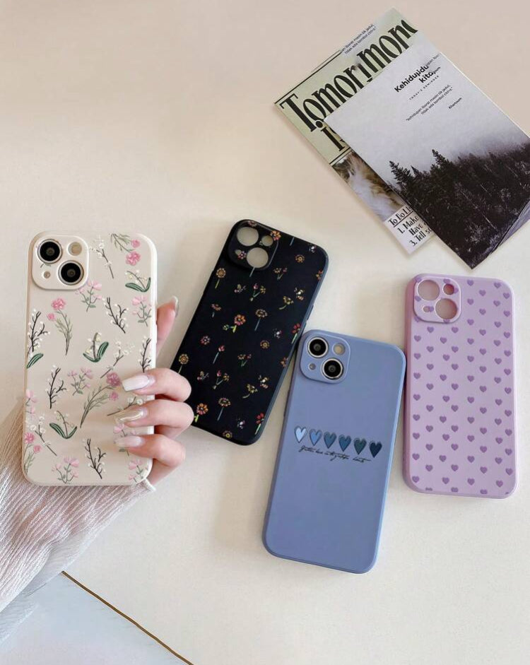 4pcs Flower, Ditsy Floral, Heart Design Painted Shockproof Phone Cases