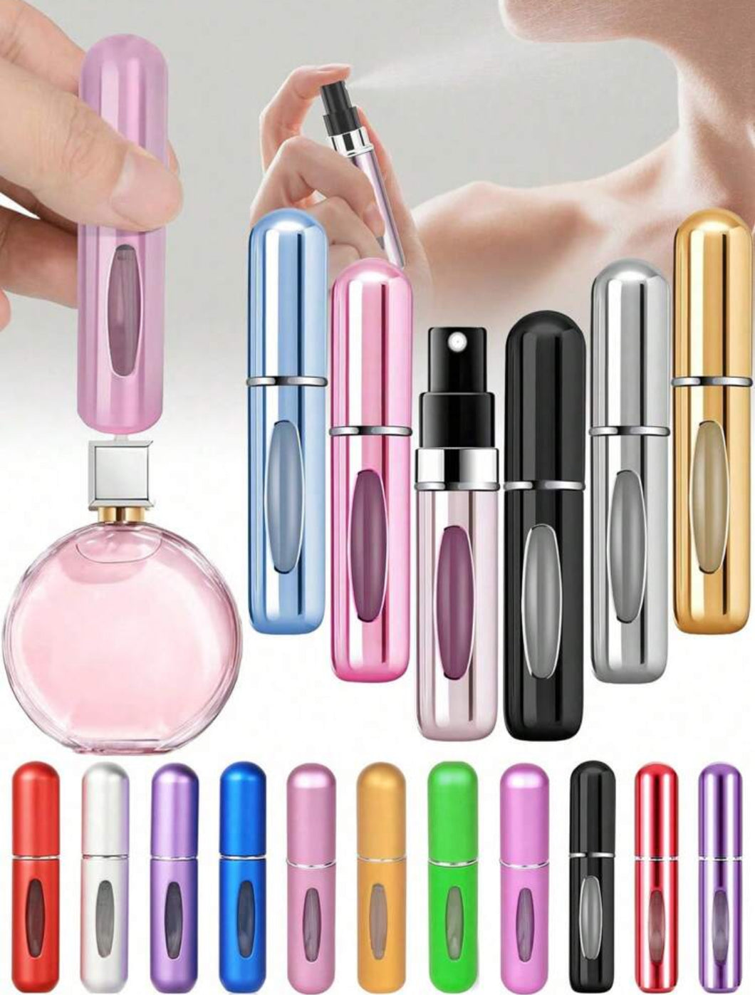 3/1 قطعة زجاجة رذاذ عطر متعددة الألوان قابلة لإعادة التعبئة، قابلة للنقل والتعبئة، رذاذ عطر، زجاجة أسفلها قابلة للتعبئة بصمام ضغط للاستخدام السهل للرائحة، للرجال والنساء والأولاد والبنات، ضروريات السفر والعطلات الصيفية والعودة إلى المدرسة