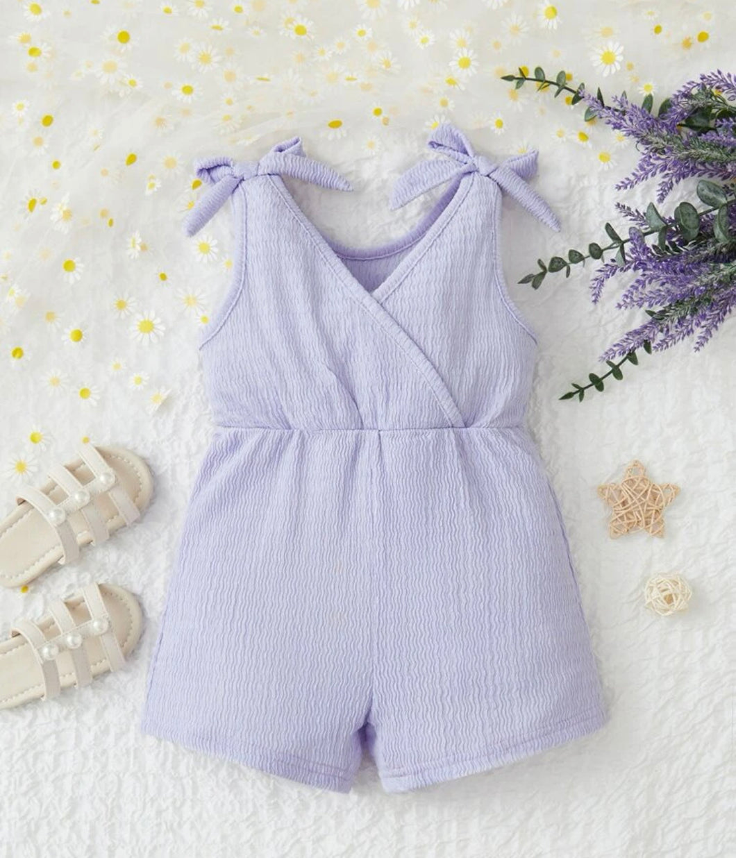 Baby Knot Shoulder Overlap Collar Romper