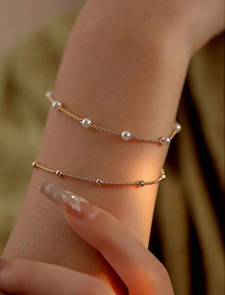 2pcs Simple & Elegant Pearl Decor Bracelet For Women
