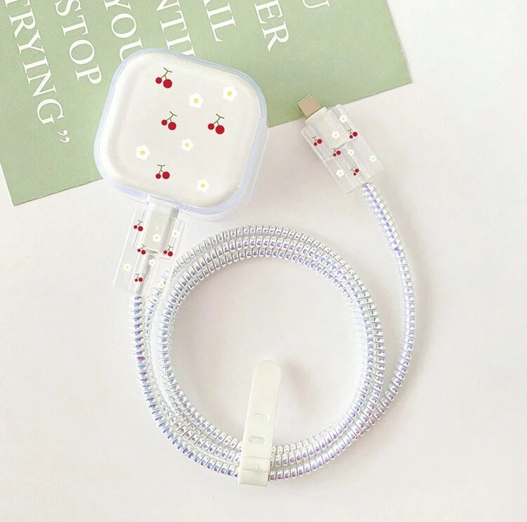 5pcs/Set Sunflower/Hello/Cherry/Butterfly Pattern Apple Data Cable Protector Case, Compatible With IPhone, Suitable For 20w UK Charger, Prevent Breakage